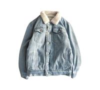 Cappotto da uomo foderato in pile Sherpa con risvolto in denim spesso | Con isolamento in pile, bottoni verso il basso, tasche laterali, tasca con patta sul petto, antivento, resistente all'usura