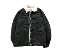 Cappotto da uomo foderato in pile Sherpa con risvolto in denim spesso | Con isolamento in pile, bottoni verso il basso, tasche laterali, tasca con patta sul petto, antivento, resistente all'usura