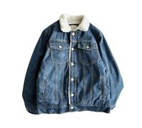 Cappotto da uomo foderato in pile Sherpa con risvolto in denim spesso | Con isolamento in pile, bottoni verso il basso, tasche laterali, tasca con patta sul petto, antivento, resistente all'usura