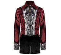 Cappotto da uomo gotico, Steampunk Frack Midi, rosso, giacca medievale con chiusura lampo Tuxedo, colletto alto, cortile vittoriano, performance, pirati, vampiro, cosplay, Halloween