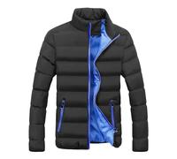 Cappotto da uomo imbottito, trapuntato, termico, foderato in pile, con cerniera intera, antivento, con tasche con cerniera, per neve, sci, escursionismo, caldo e accogliente, Blu, L