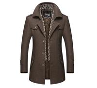Cappotto da uomo in misto lana Trench invernale caldo con sciarpa morbida staccabile Cappotto di pisello monopetto (Marrone,XL)