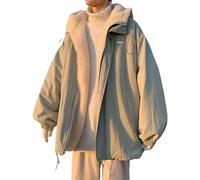 Cappotto da uomo reversibile in lana d'agnello con cappuccio in pile Sherpa foderato caldo piumino isolante termico antivento, Verde, XL