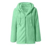 Cappotto di lana da donna, invernale, con cappuccio, elegante cappotto in peluche con chiusura lampo, con calda imbottitura, per attività all'aria aperta, alla moda, con cappuccio, con coulisse, Verde