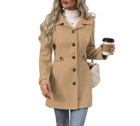 Cappotto di lana da donna, monopetto, invernale, in misto lana, con colletto a revers