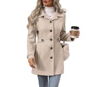 Cappotto di lana da donna, monopetto, invernale, in misto lana, con colletto a revers