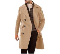 Cappotto di lana da uomo lungo tinta unita cappotto invernale a doppia fila con bottoni a risvolto, elegante cappotto lungo con tasche, giacca a vento spessa e calda giacca casual, cachi, 4XL