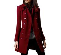 Cappotto di Lana Doppio Petto da Donna Moda Sottile Cappotto da Ufficio Business Elegante Classico Cappotto da Lavoro Casual con Risvolto (Borgogna,XL)