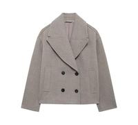 Cappotto di lana doppiopetto vintage da donna con colletto largo corto, grigio, S