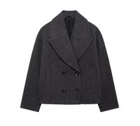 Cappotto di lana doppiopetto vintage da donna con colletto largo corto, Nero , L