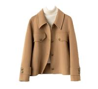Cappotto di lana fatto a mano in lana double face da donna cardigan con risvolto casual cappotto allentato cappotto top, Milano Cammello, Large