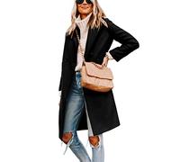 Cappotto di lana invernale da donna Cappotto casual con risvolto a tacca monopetto (Nero,S)