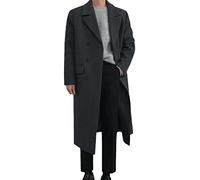 Cappotto di lana Moda coreana da uomo sopra il ginocchio medio lunghezza inverno addensato allentato doppio petto caldo lungo cappotto, Grigio scuro, XXL