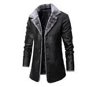 Cappotto di Pelle retrò da Uomo Giacca di Nero Lungo del Faux Giubbotto di Pelle di Inverno dell'unità di Elaborazione del Cappotto con Collo di Pelliccia