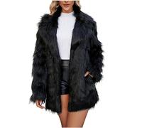 Cappotto di pelliccia da donna, tinta unita, in pelliccia sintetica, soffice pelliccia, risvolto, giacca invernale spessa, calda e larga, in pelliccia sintetica, alla moda, per le donne, Nero , L
