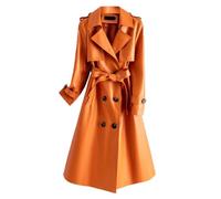 Cappotto di trincea della pelle di pecora per le donne Autunno di mezza lunghezza Cintura a doppio petto in vera pelle sottile capispalla lungo sottile, Arancione, XL