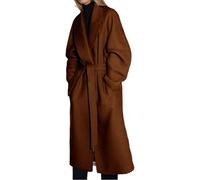 Cappotto Donna al Ginocchio in Tweed Elegante Giacca da Trincea con Risvolto Dentellato Manica Lunga con Cintura Soprabito Colore Solido Autunno Inverno Cappotto Casual (Marrone,M)