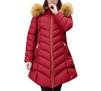 Cappotto Donna Elegante Lungo Giacca Imbottita Spessa, Giacche Leggere Donna con Cappuccio Cappotto Esterno in Peluche con Vita I Miei Regali Natale, Vino, 6XL