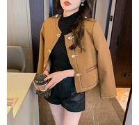 Cappotto Donna Giacca Corto Blazer Beige Marrone Elegante Bottoni Slim 39668
