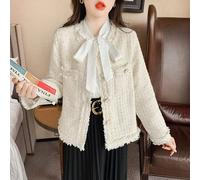 Cappotto Donna Giacca Corto Blazer Coco Beige Oro Tweed Morbido Slim 86716