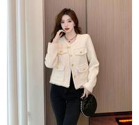 Cappotto Donna Giacca Corto Blazer Coco Bianco Oro Tweed Bottoni Slim 81626