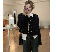 Cappotto Donna Giacca Corto Blazer Coco Nero Oro Tweed Bottoni Slim 79860