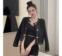 Cappotto Donna Giacca Corto Blazer Nero Oro Elegante Slim Fit 38127