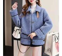 Cappotto Donna Giacca Corto Blazer Pile Blu Morbido Bottoni Slim 40373