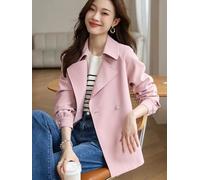Cappotto Donna Giacca Corto Rosa Bottoni Cintura Trench Elegante Slim 21314