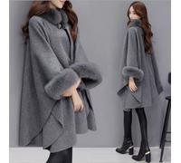 Cappotto Donna Giacca Lunga Grigio Mantella Elegante Slim Bottone Lungo 45699