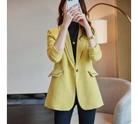 Cappotto Donna Giacca Ufficio Blazer Giallo Tweed Coco Elegante Slim 39098