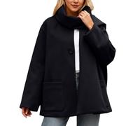 Cappotto Donna in Misto Lana con Colletto Sciarpa, Tasche e Bottone Giacca Invernale Mezza Stagione a Vento Elegante Giubbotto Primaverile Cento Grammi Leggero Curvy per Sportiva Lavoro Feste,Navy,XS
