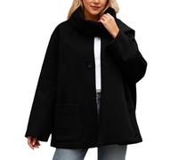 Cappotto Donna in Misto Lana con Colletto Sciarpa, Tasche e Bottone Giacca Invernale Mezza Stagione a Vento Elegante Giubbotto Primaverile Cento Grammi Leggero Curvy per Sportiva Lavoro Feste,Nero,S