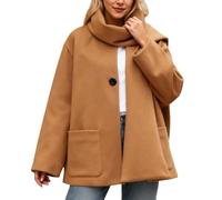 Cappotto Donna in Misto Lana con Colletto Sciarpa, Tasche e Bottone Giacca Invernale Mezza Stagione a Vento Elegante Giubbotto Primaverile Cento Grammi Leggero Curvy per Sportiva Lavoro Feste,Oro,S