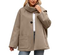 Cappotto Donna in Misto Lana con Colletto Sciarpa, Tasche e Bottone Giacca Invernale Mezza Stagione a Vento Elegante Giubbotto Primaverile Cento Grammi Leggero Curvy per Sportiva Lavoro Feste,Kaki,M