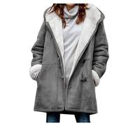 Cappotto Donna Invernale con Bottoni Oversize Caldo Ispessito Giacca con Cappuccio e Tasche Lungo Giubbotto Tinta Unita Trench Parka Antivento Outdoor a Maniche Lunghe Giaccas Donnas Invernale in Pile