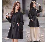 Cappotto Donna Lungo Grigio Carbone Elegante Con Cintura Stile Moderno CF61527