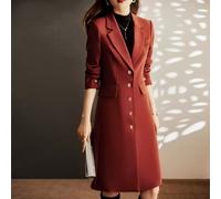 Cappotto Donna Trench Giacca Lungo Rosso Slim Fit Con Bottoni Oro Elegante 38842