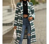 Cappotto Donna Trench Giacca Lungo Verde Scacchi Slim Fit Cintura Elegante 41598