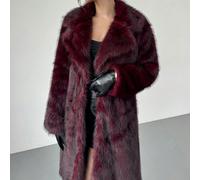 Cappotto elegante da donna in stile "old money", con maniche lunghe in pelliccia sintetica di colore rosso ancora, cappotti in pelliccia sintetica, nuovi arrivi per autunno/inverno, autunno/inverno, p