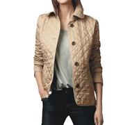 Cappotto Giacca Top Donna con Revers Autunno e Inverno Classico a Quadri Cappotto a Bottone Singolo Abbigliamento in Cotone a Maniche Lunghe, Cachi, X-Large