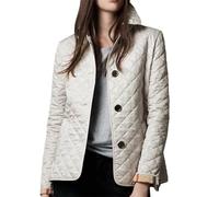 Cappotto Giacca Top Donna con Revers Autunno e Inverno Classico a Quadri Cappotto a Bottone Singolo Abbigliamento in Cotone a Maniche Lunghe, Beige, X-Large
