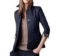 Cappotto Giacca Top Donna Risvolto Autunno E Inverno Classico Plaid Cappotto Monopetto Abbigliamento Cotone Maniche Piene, Blu navy, Medium