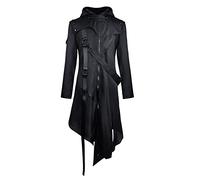 Cappotto gotico da uomo con cappuccio, giacca steampunk da uomo Midi, classico nero medievale frack con zip, cortile vittoriano, vestito performance, costume da vampiro, cosplay, Halloween, costume S
