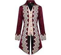 Cappotto gotico da uomo, Steampunk Frack, lungo, classico, rosso, ricamato, medievale, da passeggio, da cortile vittoriano, costume da vampiro, costume da vampiro, costume da Halloween