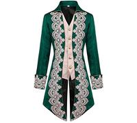 Cappotto gotico da uomo, Steampunk Frack, lungo, classico, rosso, ricamato, medievale, da passeggio, da cortile vittoriano, costume da vampiro, costume da vampiro, costume da Halloween