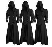 Cappotto Gotico da Uomo,Steampunk Giacca con Cappuccio Vintage Costume di Halloween Coat,Medievale Abbigliamento Punk Uniforme Vittoriano Giacca Una Fila di Pulsanti Abito per Cosplay Carnevale