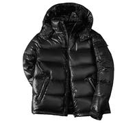 Cappotto imbottito imbottito da uomo con cerniera, parka invernale caldo e spesso, Nero , XXL