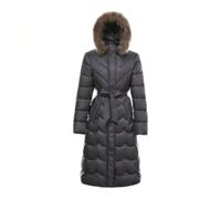 Cappotto imbottito lungo con cappuccio in pelliccia sintetica e vita con cintura - Giacca invernale trapuntata calda per donna Rimani al caldo e alla moda quest'inverno con il nostro lungo piumino con
