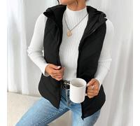 Cappotto imbottito senza maniche con cappuccio da donna, caldo per l'autunno e l'inverno, con tasche casual per la fine dell'autunno, cappotto imbottito da donna con zip e cappuccio, slim fit, tinta u